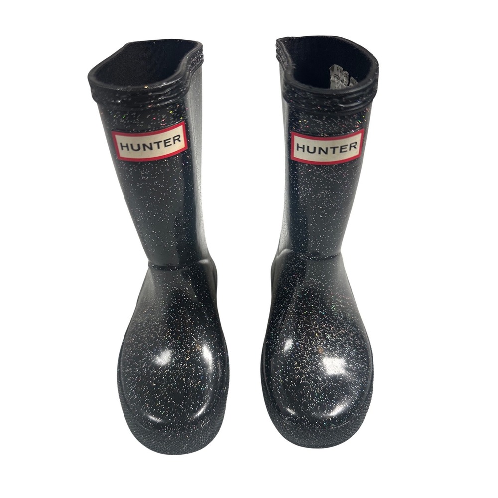 Hunter Kids First Classic Rain Boots Black Glitter Waterproof Size 8 Toddler